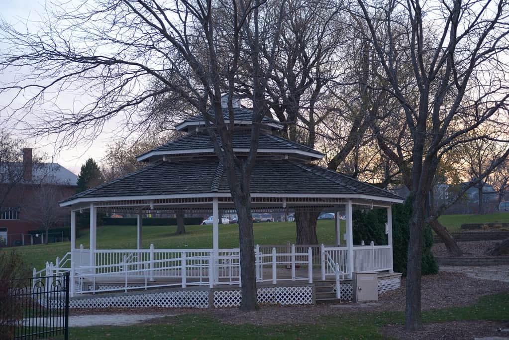 Park gazebo and green space in Mundelein, Illinois